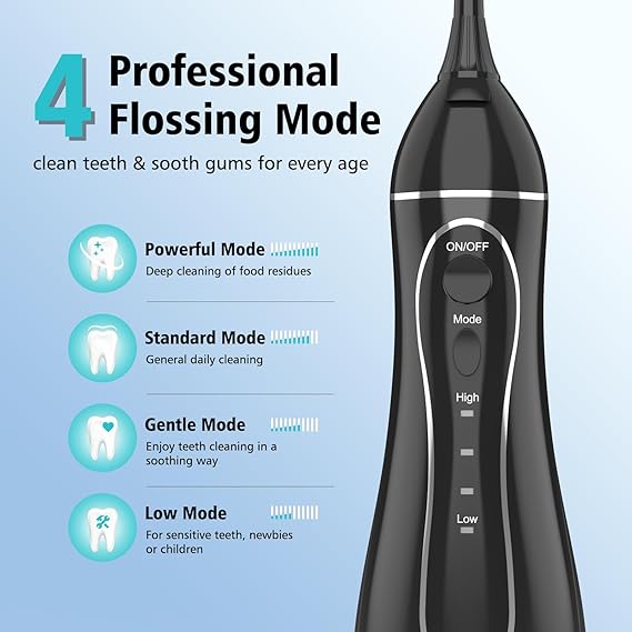 Leominor Water Dental Flosser Pick for Teeth, 300ML Portable Oral Irrigator Upgraded Tank Removable,IPX7 Waterproof, Rechargeable Travel Teeth Cleaner, Professional Electric Flossing Machine (Black)