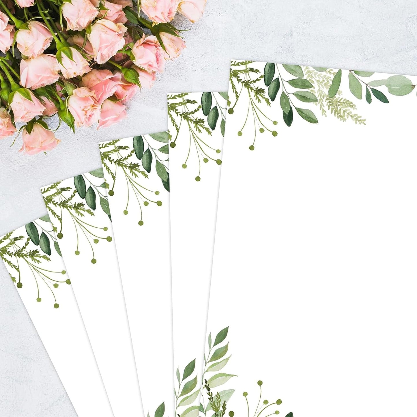 AnyDesign 60 Sheets Greenery Stationery Paper Green Leaf Border Letterhead Paper 8.5 x 11 Inch Watercolor Spring Summer Letter Writing Paper for Notes Greeting Cards Invitation Office School Printing