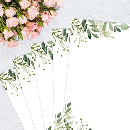AnyDesign 60 Sheets Greenery Stationery Paper Green Leaf Border Letterhead Paper 8.5 x 11 Inch Watercolor Spring Summer Letter Writing Paper for Notes Greeting Cards Invitation Office School Printing