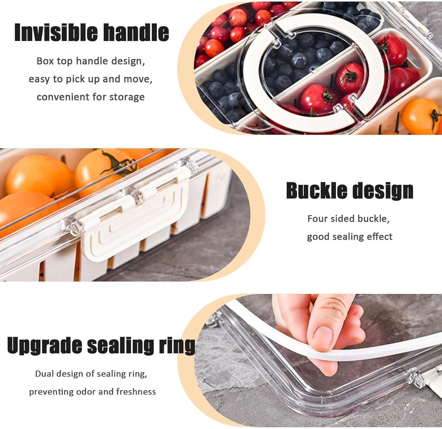 MLKLDOU Fridge Organisers Vegetable Fruit Storage Container,Refrigerator Organizer Bins with Lids & Handle,Stackable Fridge Organizer,Pantry Multipurpose Divided Organizer Boxes (Low)