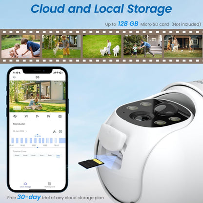Security Cameras Wireless Outdoor-2K Cameras for Home Security Outside Solar/Battery Powered 2.4G WiFi, 360° Color Night Vision,2 Way Audio, PIR Human Detection,Compatible with Alexa