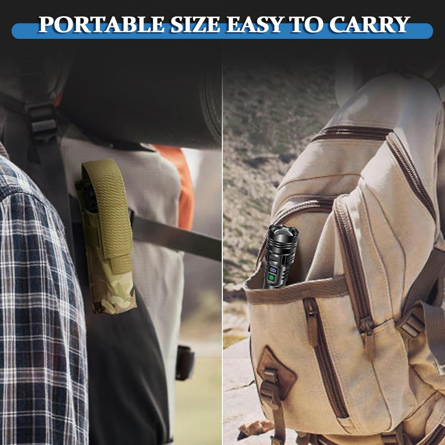 Anyuainiya LED Torch Rechargeable Flashlights High lumens, Super Bright 200000LM Flashlight with Digital Power Display and 5 Modes, Waterproof Zoomable LED Flashlight for Emergencies, Camping, Hiking