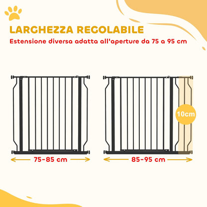 PawHut Safety Gate for Dogs Extendable 75-95 cm and Adjustable for Stairs and Doors, 76 cm High Steel and ABS Black