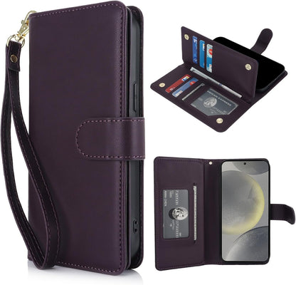 Procarcasa for Galaxy S21 Wallet Case,for Samsung Galaxy S21 5G Case [7 Card Holders][Wrist Strap] PU Leather Wallet Shockproof Stand Kickstand Magnetic Clourse Phone Cover-Dark Purple
