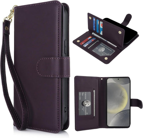 Procarcasa for Galaxy S21 Wallet Case,for Samsung Galaxy S21 5G Case [7 Card Holders][Wrist Strap] PU Leather Wallet Shockproof Stand Kickstand Magnetic Clourse Phone Cover-Dark Purple