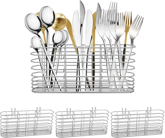 4Pcs Cutlery Holder, Stainless Steel Cutlery Hanging Basket, With Hook, for Knife Fork Spoon Quick Drying Compartment Utensil Drying Rack, Rust Proof Hollow Out Utensil Drying Basket, for Kitchen