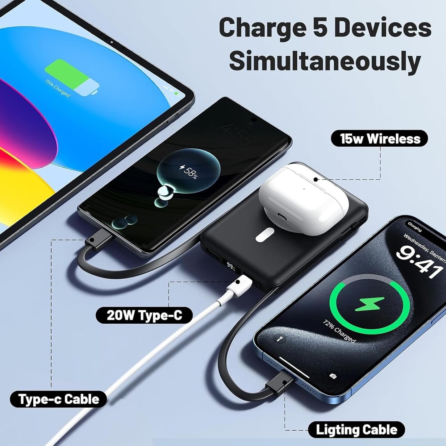 for Magsafe Battery Pack, 10000mAh Magnetic Power Bank 22.5W PD Fast Charging with USB-C Cable LED Display Wireless Portable Charger for Magsafe with Stand for iPhone 16/15/14/Pro Max