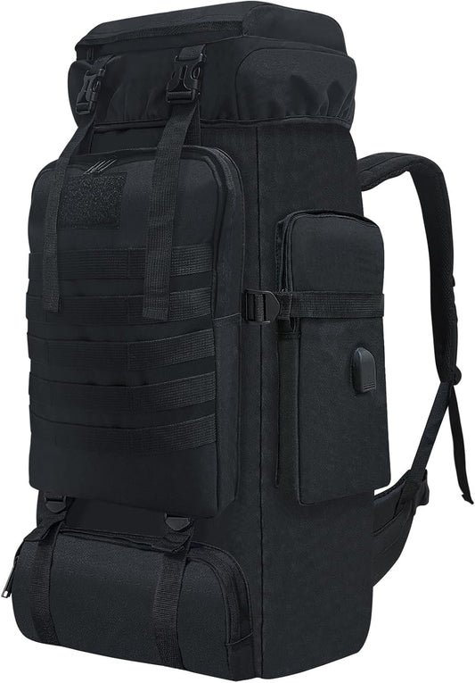 Toguma 80L Internal Frame Backpack Hiking Backpack for Men Woman, Large Tactical Backpack Rucksack Travel Daypack Laptop Backpack for Climbing Outdoor Sport (Black)