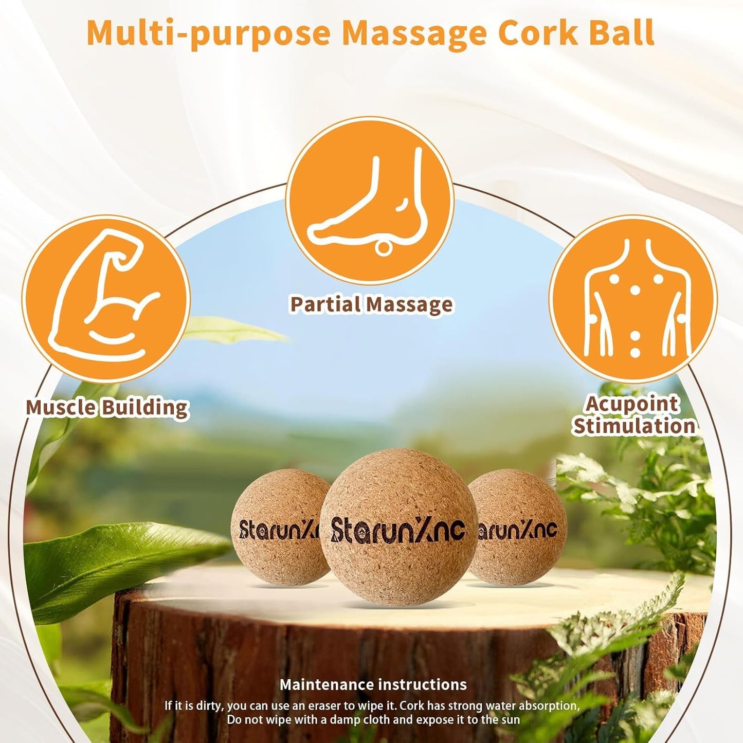 StarunXnc Cork Massage Ball Set (3-Pack) for Full-Body Massage ��� Lightweight and Portable, Designed for Trigger Point Therapy, Plantar Fasciitis Relief, and Muscle Recovery (3)