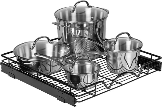 HOLDN’ STORAGE Pull Out Cabinet Organizer, Heavy Duty Caddy w/Lifetime Limited Warranty -20”W x 21”D - Requires At Least 21-1/4” Cabinet Opening, Steel Metal Cabinet Drawers Slide Out, Black