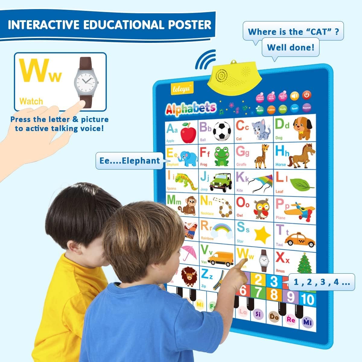QIZEBABY Electronic Interactive Alphabet Wall Chart for Toddlers,Talking ABC Letters & Numbers & Words & Music &Piano Keyboard Poster,Great Educational Toys for Kids,Preschool Learning Toys for 2 3 4 5 Year Old Boys Girls