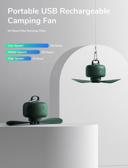 JISULIFE Camping Fan 8000mAh Rechargeable, Portable with Remote Control, Battery Operated with Detachable Fan Blades, Hanging Hook, Timer, 4 Speeds for Outdoor Dorm-Green