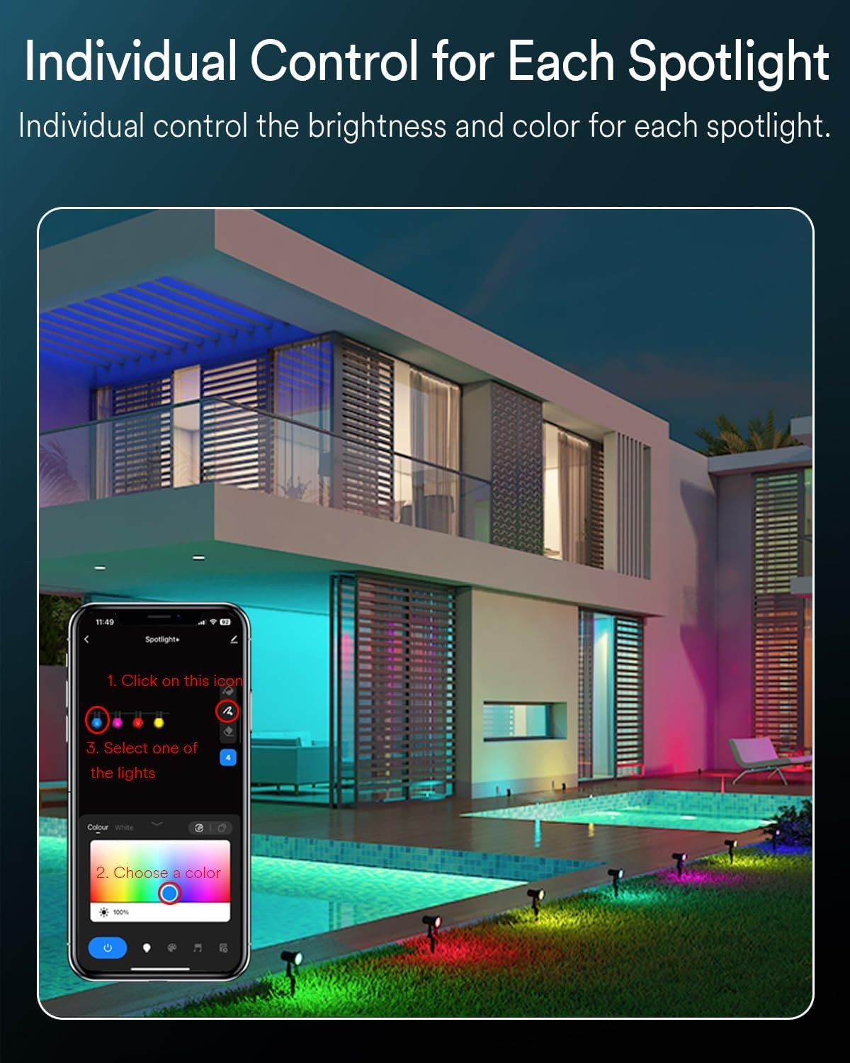 6-Pack Smart RGBW Outdoor Landscape Spotlights – 12V Low Voltage IP65 Weatherproof LED Uplights, App/Voice (Alexa/Google) & Remote Control, Auto Timer, Music Sync for Garden Yard Patio