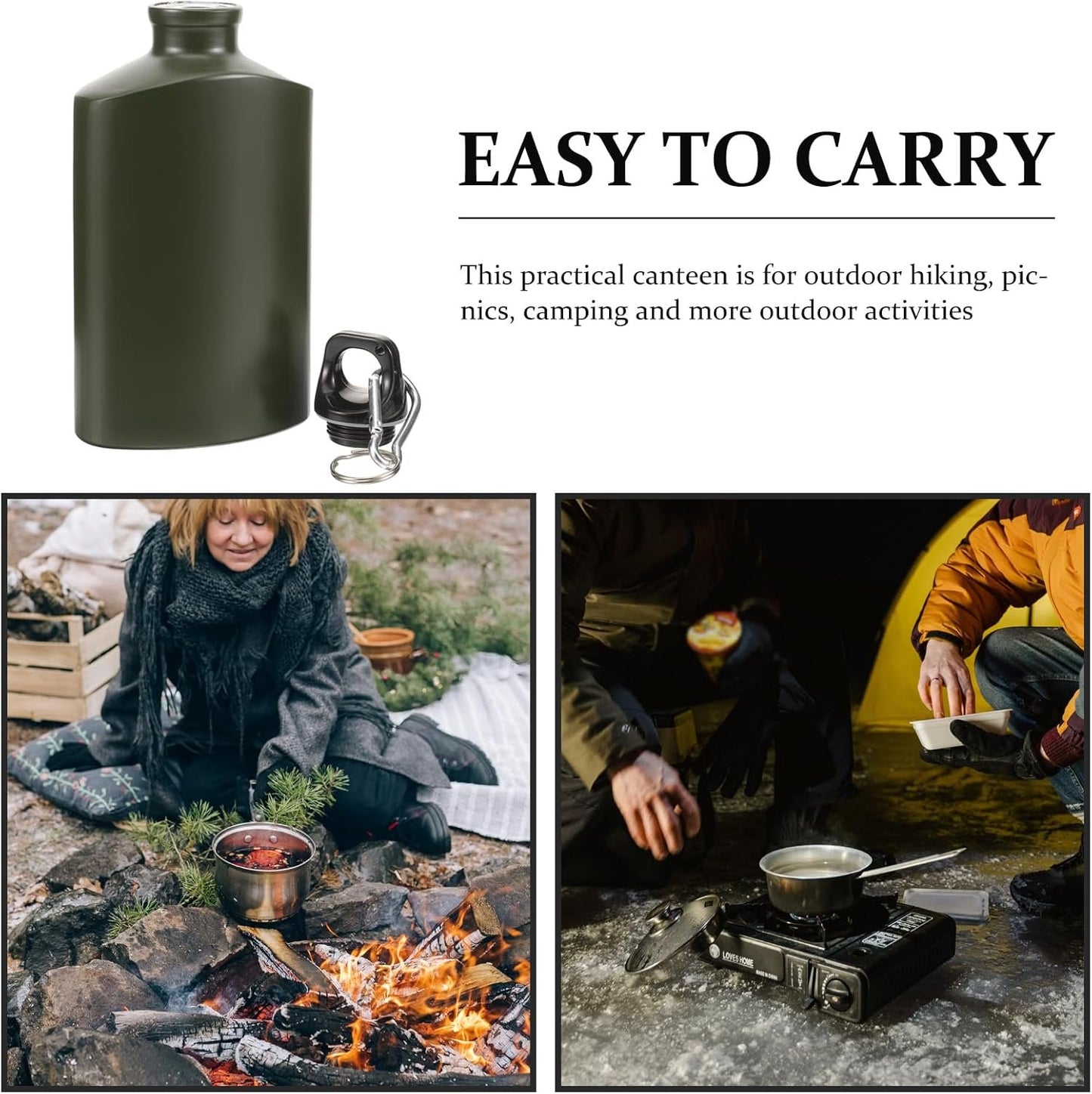SUPVOX Portable Canteen, Wear-Resistant Aluminum Water Bottle with Hook, 500ml Capacity, Army Green, Ideal for Hiking, Camping, Travel, Outdoor Activities