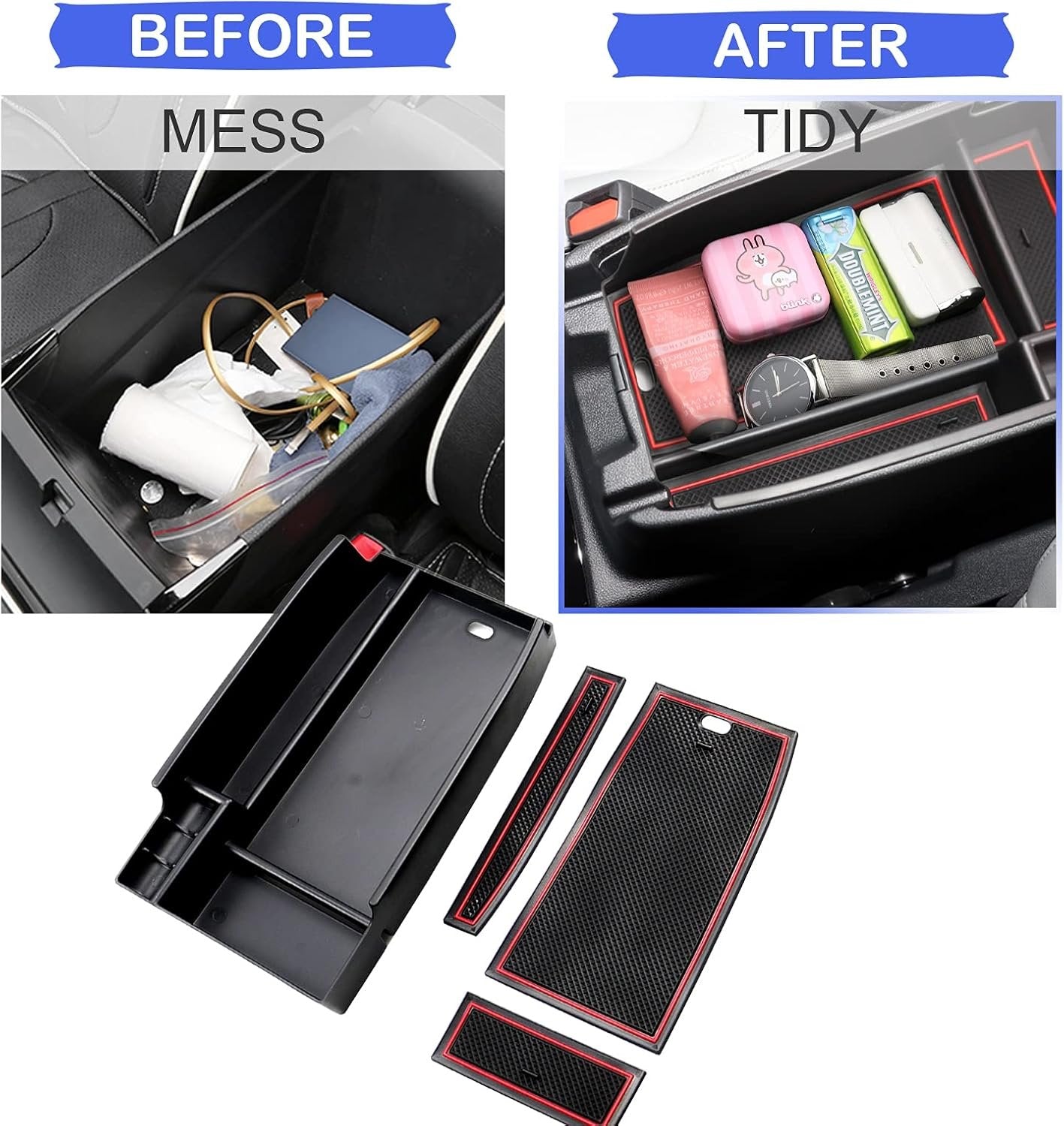 ZCLINKO Center Console Organizer for 2021+ Frod Escape Frod Bronco Sport CX430 Armrest Storage Box Interior Accessories Armrest Organizer ABS Material Tray Insert Organizer Glove Pallet (Red)