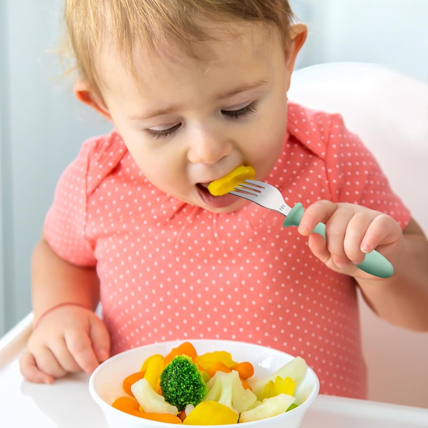 6 Pieces Toddler Utensils, Toddler Forks and Spoons, Kids Silverware Set with Plastic Handle Stainless Steel Silverware, Dishwasher Safe