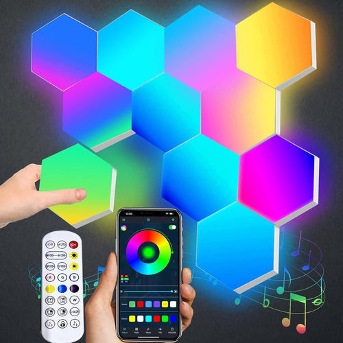 LED Hexagon Lights, Smart Hexagon Wall Lights App Control, LED Light Panels Gaming Lights for Wall, Music Sync, DIY Geometry RGB Room Lights for Gaming Room Living & Bedroom Streaming, 7 Panels
