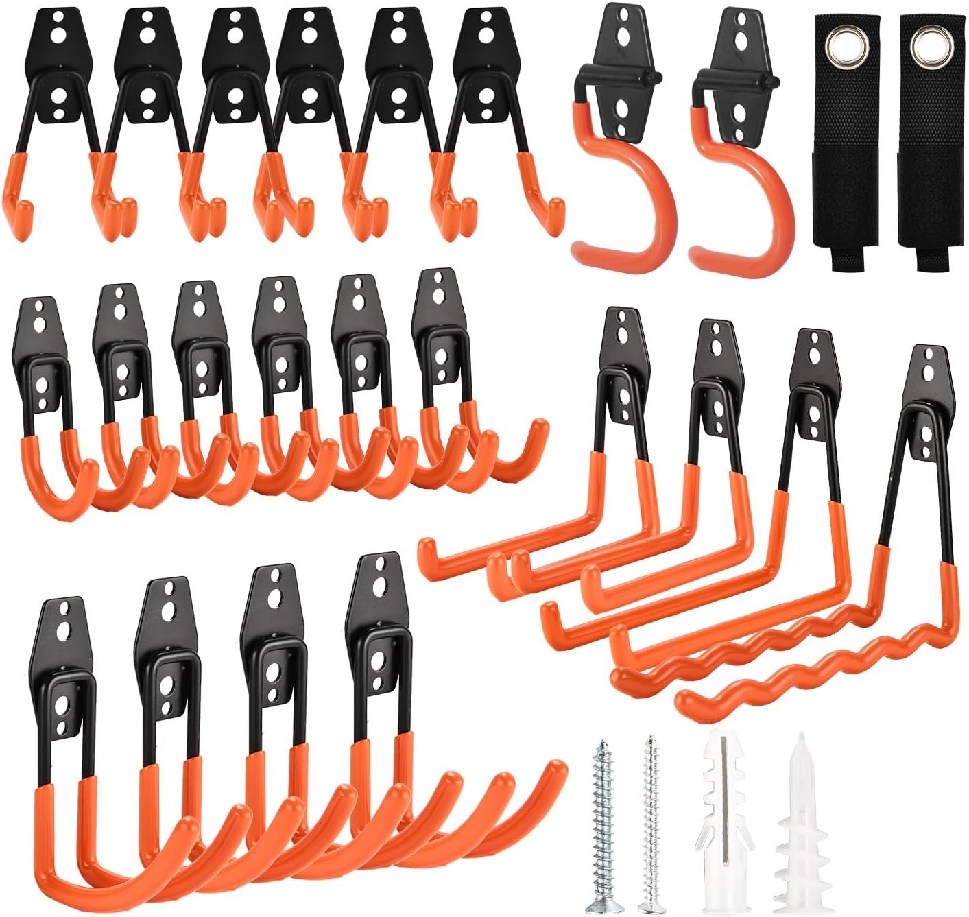 Rlipily 24 Pack Garage Hooks Steel Heavy Duty Garage Storage Hooks Utility Steel Wall Mount Garage Hanger&Organizer for Bikes,Garden Tools, Ladders, Bulk Items，Ropes and More Equipment