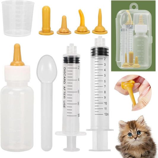 Pet Nursing Bottle, Mini Feeding Bottle and Syringes, Newborn Feeding Nipple Set With 5 Pacifiers for Puppies, Kittens, Rabbits, Squirrels and Other Small Animals