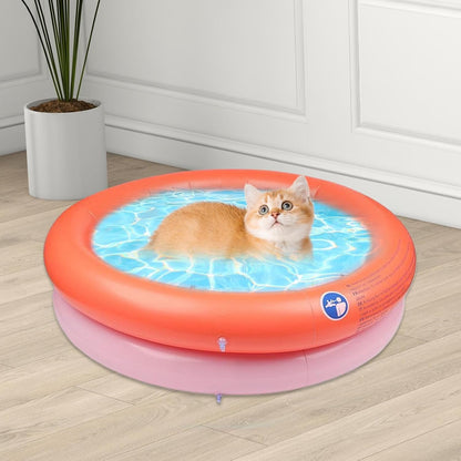 Dog Pool, Folding Tub, 31.5x31.5x9.84 Inch Foldable Bathtub & Inflatable Rim, Portable Pet Basin Design for Outdoor Backyard Use, Ideal Washing Spot to Puppies Small Medium Indoors