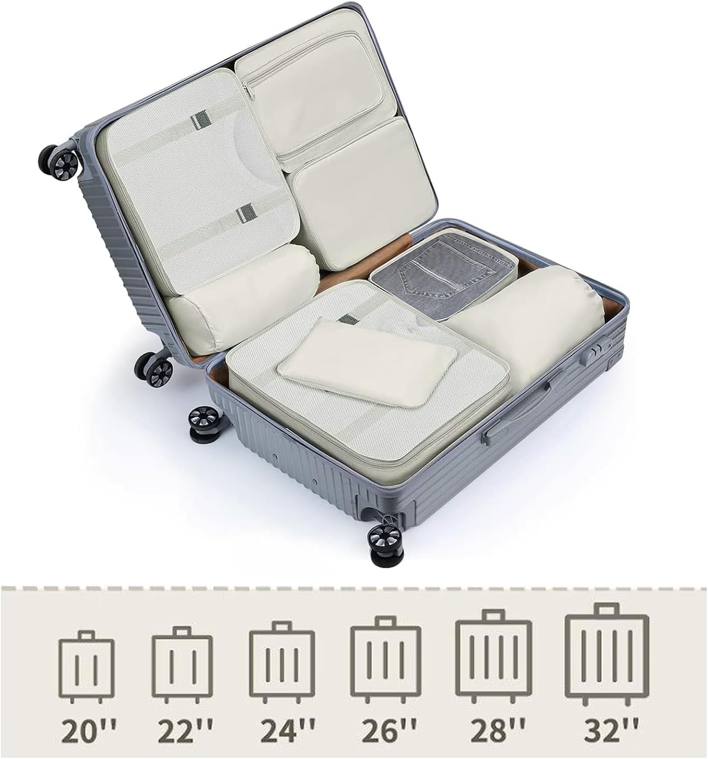 HOTBAG 8 Pieces Packing Cubes, Suitcase Organizer, Suitcase Organizer, Travel Organizer, Travel Accessories Useful Travel Cube System for Clothes, Shoes, Cosmetics