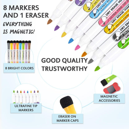 Hivillexun Magnetic Dry Erase Calendar Whiteboard Set (4-Pack) for Home and Kitchen, with Monthly and Weekly Views (16.5” x 11.8”), Magnetic Whiteboard and Daily Planners (12” x 8”) 8 Markers & Eraser