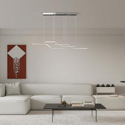 Siittoo Modern LED Pendant Light Fixture, 52'' Upgrade Dimmable Modern LED Chandelier Light Fixture, 45W Z-Shape Kitchen Island Light Fixture Hanging Pendant Light for Dining Living Room (Chrome)