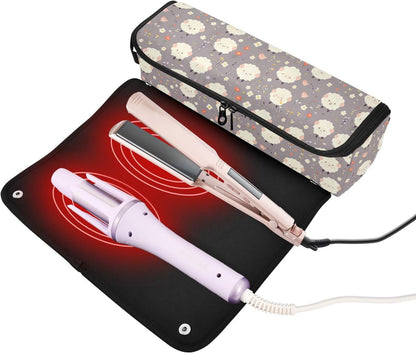 Borsa da viaggio per utensili da donna con tappetino in ferro da viaggio, portatile, per utensili da cucina e accessori per la cura dei capelli, organizer per accessori per capelli
