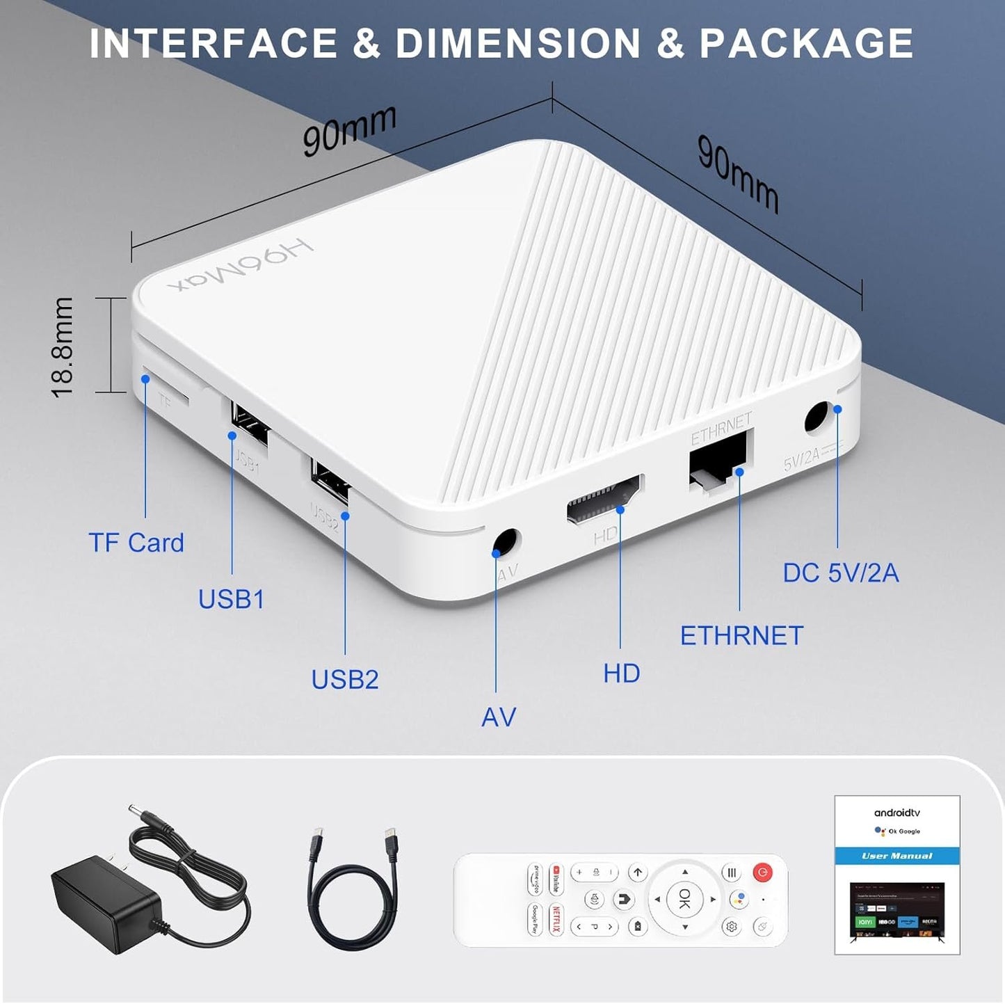 Android 14.0 TV Box, LEFFOT H313 4K Ultra HD Streaming Device for TV, 2GB RAM + 16GB ROM, Smart TV Box with HDR10, Voice Control, 2.4G & 5G WiFi 6, 100M Ethernet, H313 Quad Core ARM Cortex A53