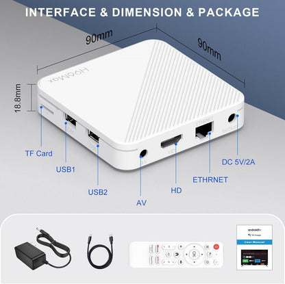 Android 14.0 TV Box, LEFFOT H313 4K Ultra HD Streaming Device for TV, 2GB RAM + 16GB ROM, Smart TV Box with HDR10, Voice Control, 2.4G & 5G WiFi 6, 100M Ethernet, H313 Quad Core ARM Cortex A53