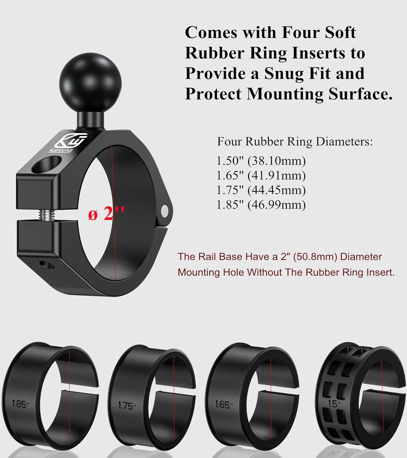 BRCOVAN 1'' Ball Large Bar Clamp Mount, Fit 1.5'' / 1.65'' / 1.75'' / 1.85'' / 2'' Round Rails & ATV UTV Roll Cages, Fit for RAM Mounts B Size 1 Inch Ball Double Socket Arm, Aluminum Alloy