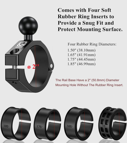 BRCOVAN 1'' Ball Large Bar Clamp Mount, Fit 1.5'' / 1.65'' / 1.75'' / 1.85'' / 2'' Round Rails & ATV UTV Roll Cages, Fit for RAM Mounts B Size 1 Inch Ball Double Socket Arm, Aluminum Alloy