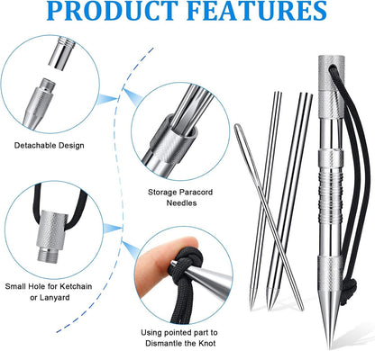 Stainless Steel FID Set Paracord FID Marlinspike Set Paracord Stitching Lacing Stitching Needles and Smoothing Tool Knotter Tools for Leather or Paracord Work (Silver)