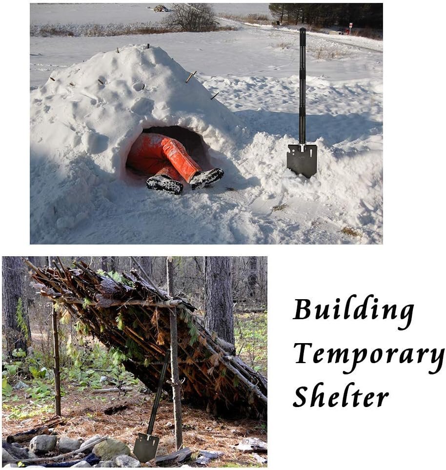 iunio Survival Shovel Multitool with Axe, Camping Shovel Hatchet, Tactical Shovel, Folding with Carrying Bag for Camping, Hiking, Backpacking, Entrenching, Car Emergency