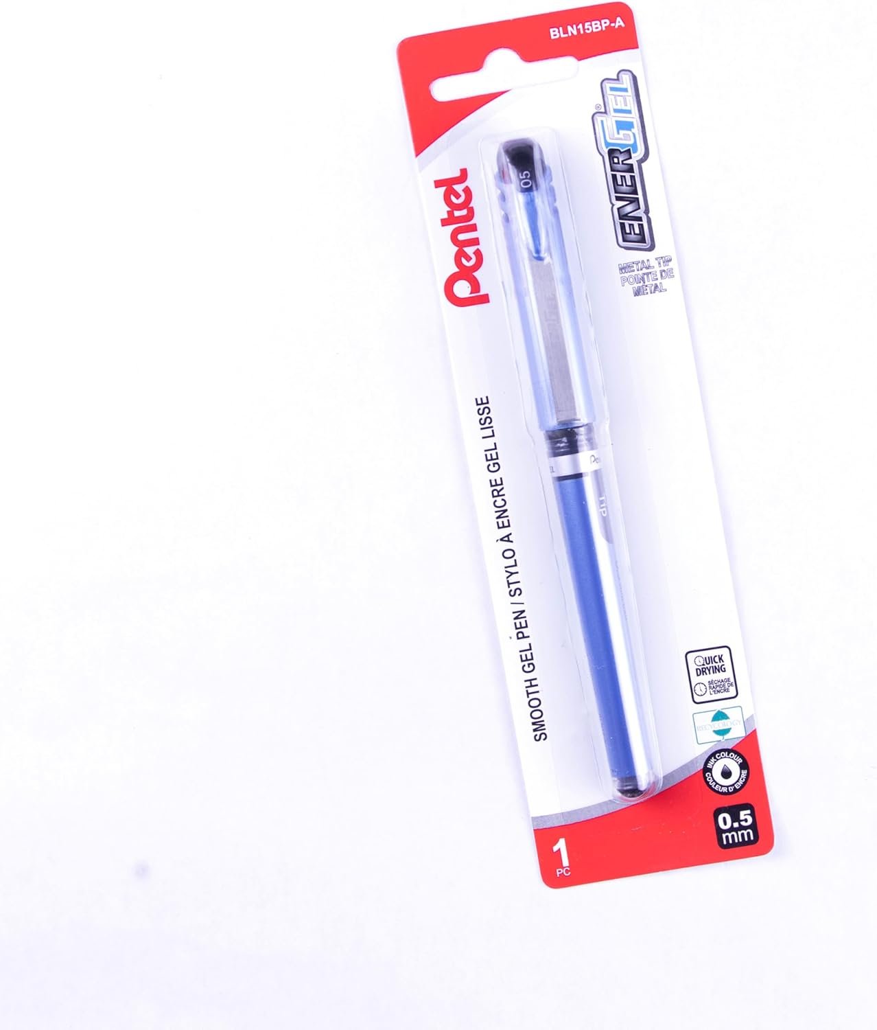 Pentel EnerGel Liquid Gel Rollerball Pen with Cap to Protect Pockets, Everyday Writing, Office Supplies, School Supplies, 0.5mm, Fine Needle Point, Blue Barrel, Black Ink, BLN15BP-A, 1 Pack