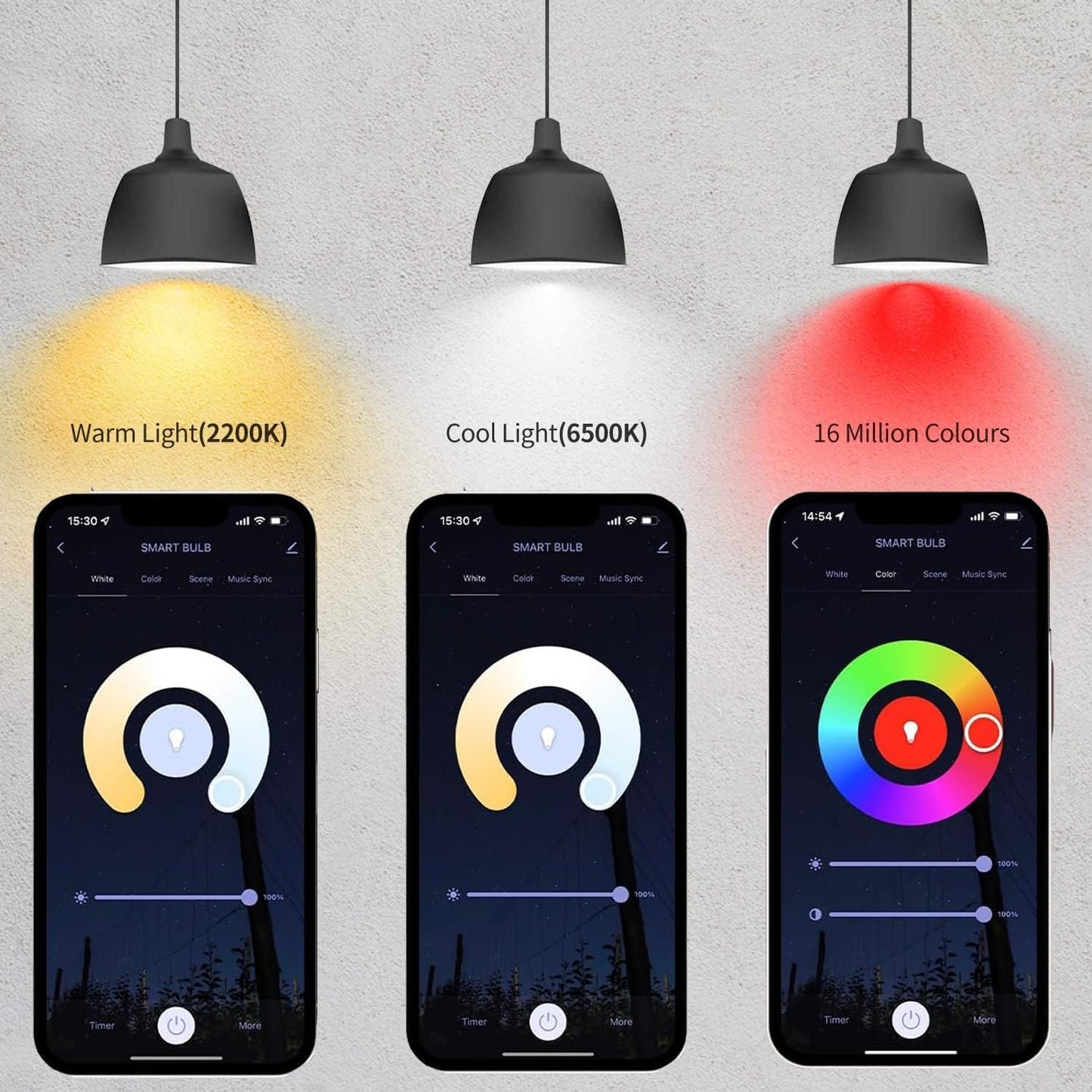 Smart A19 LED Light Bulb 2-Pack â€“ Color Changing RGBCW 9W (60W Equivalent) 800 LM Wi-Fi & Bluetooth, Alexa & Google Voice Control, No Hub Required