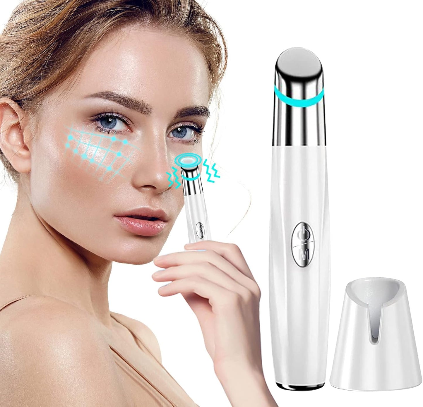 Eye Face Massager, Electric Facial Massage Wand Tool, 42℃ Heated Skin Care Device for Dark Circles and Puffiness, Smooth Lip Wrinkles, Promote Essence Absorption