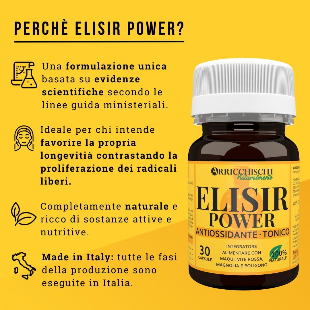 Anti-Age Antioxidant Supplement with Powerful and Natural Polyphenols | Skin Beauty and Longevity | Against Free Radicals and Wrinkles | With Maqui, Red Vine, Magnolia and Polygon | Elixir Power