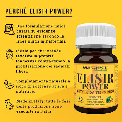 Anti-Age Antioxidant Supplement with Powerful and Natural Polyphenols | Skin Beauty and Longevity | Against Free Radicals and Wrinkles | With Maqui, Red Vine, Magnolia and Polygon | Elixir Power