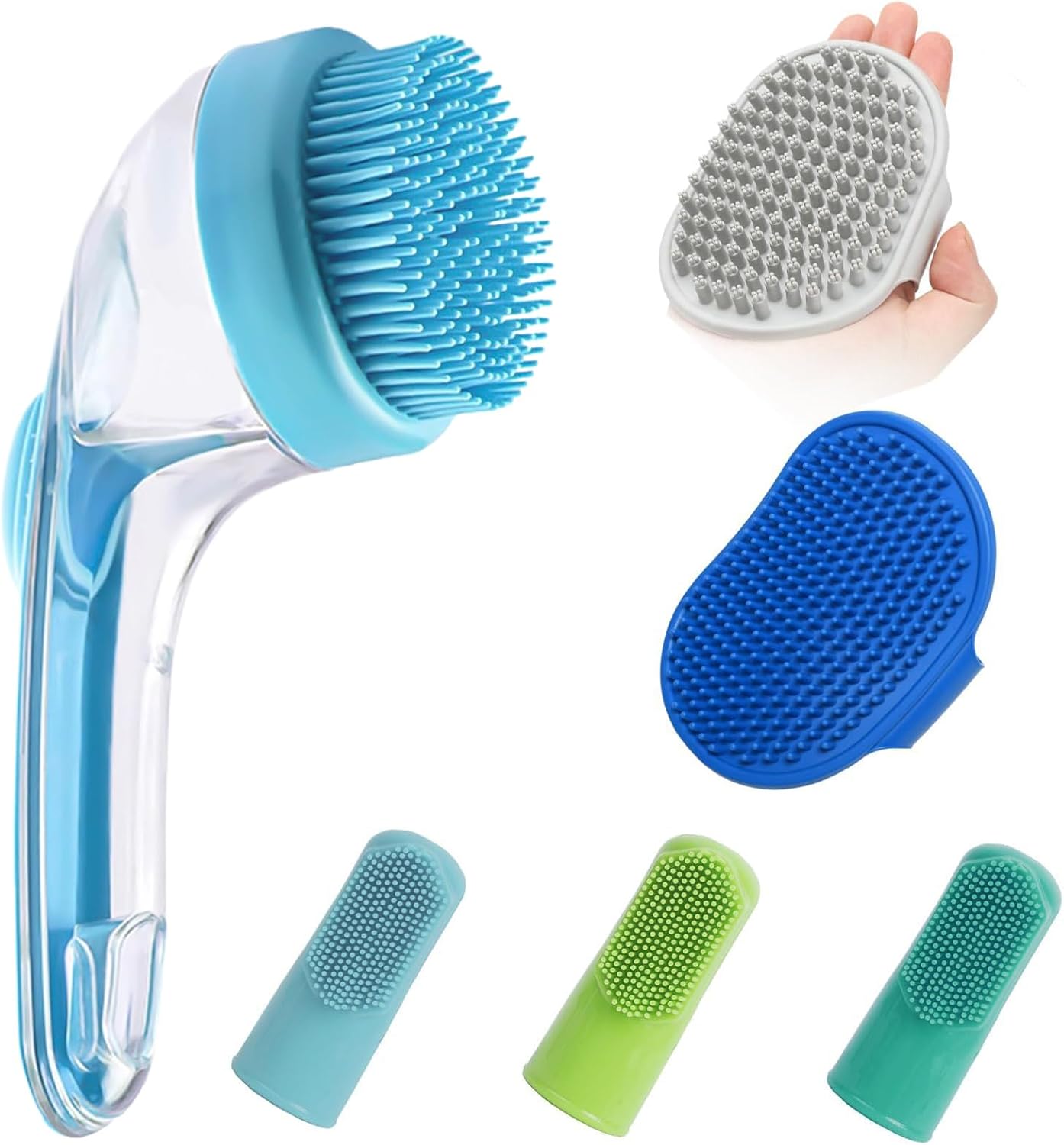 Reusable Dog Bath Brush, Short Hair Dogs Bath Scrubberr, Sturdy Silicone Soft Pet Grooming Accessories for Washing, Massaging, Showerhead and Teeth Cleaning