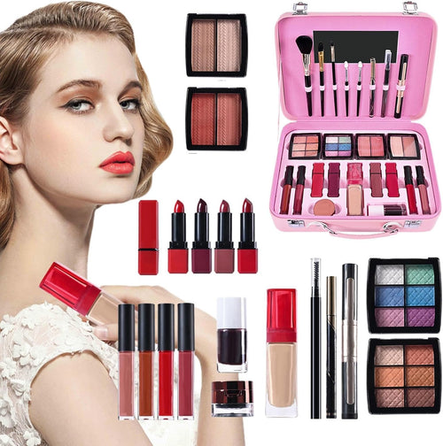 Teens Makeup Kit, Large Capacity Cosmetic Set with Reusable Case, Long Lasting Dress Up Accessories with Eyeshadow, Waterproof Makeup Palettes for Beginner, Multicolour