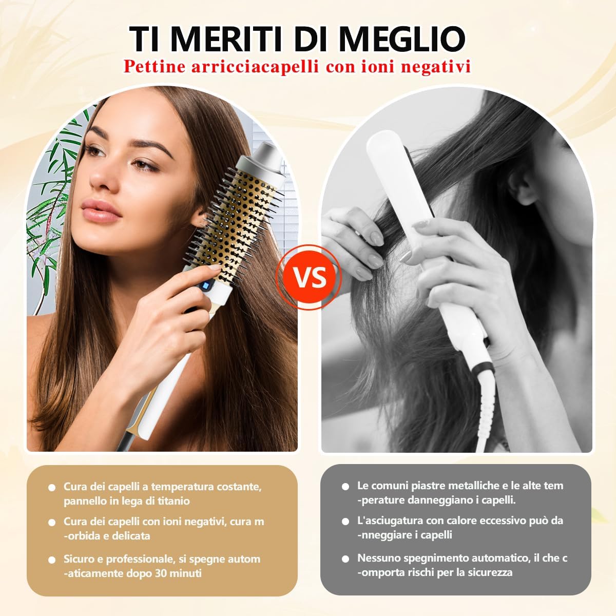 Rotating Hair Brush, Thermal Hair Brush, Thermal Curling Brush, 38 mm Heated Lonic Curling Brush for Creating Volume and Natural Curls, Ionic Care (Gold)