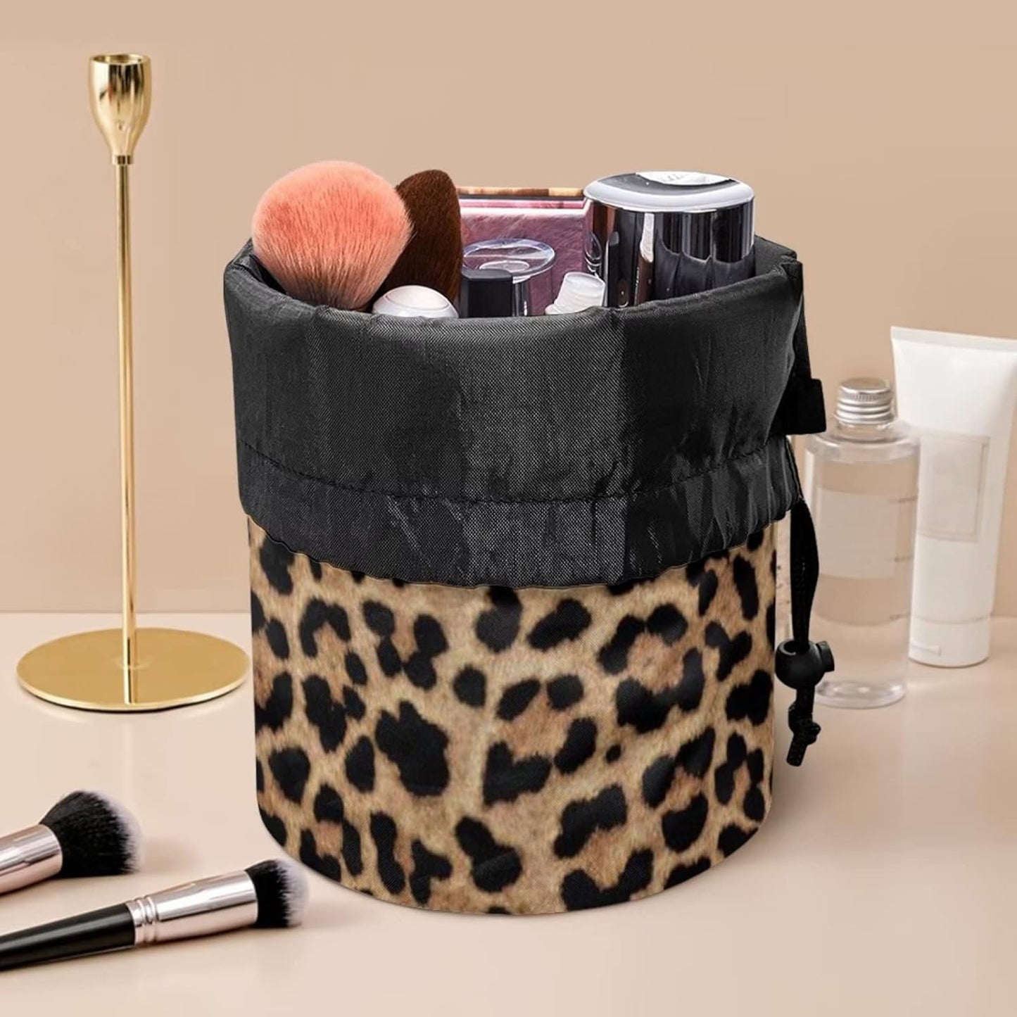 chaqlin Drawstring Make Up Bags Women Girls Toiletry Bag Large Capacity Travel Drawstring Cosmetic Bag Accessories, Leopard Print, One Size, Toiletry Bag, Leopard Print, Toiletry Bag
