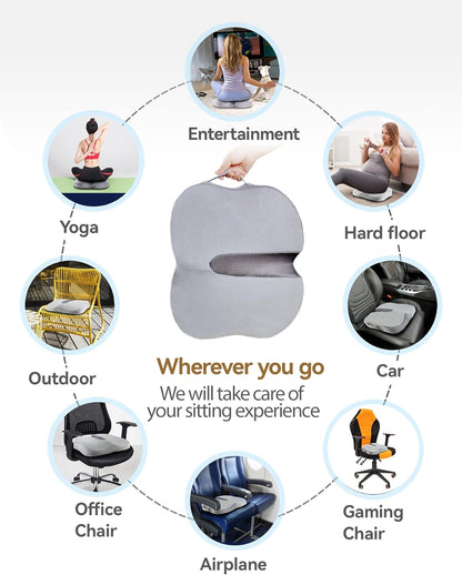 TRAVEL EASE Memory Foam Seat Cushion, Butterfly-Shape Seat Cushion for Long Hours Sitting Comfort, Butt Support Pillow for Office Chair, Car Seat, Dining Chair (Smoky Gray)