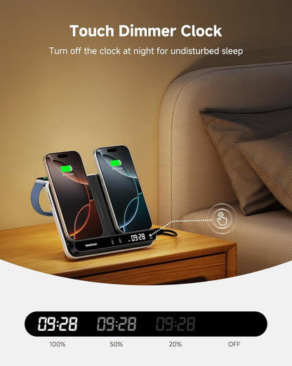 SwanScout 710A Dual Wireless Charger for Phone, Wireless Charging Station for Apple Watch 10/9/8/7/6/5/4/3/2/SE 2&AirPods 4, Wireless Charger for 2 iPhone