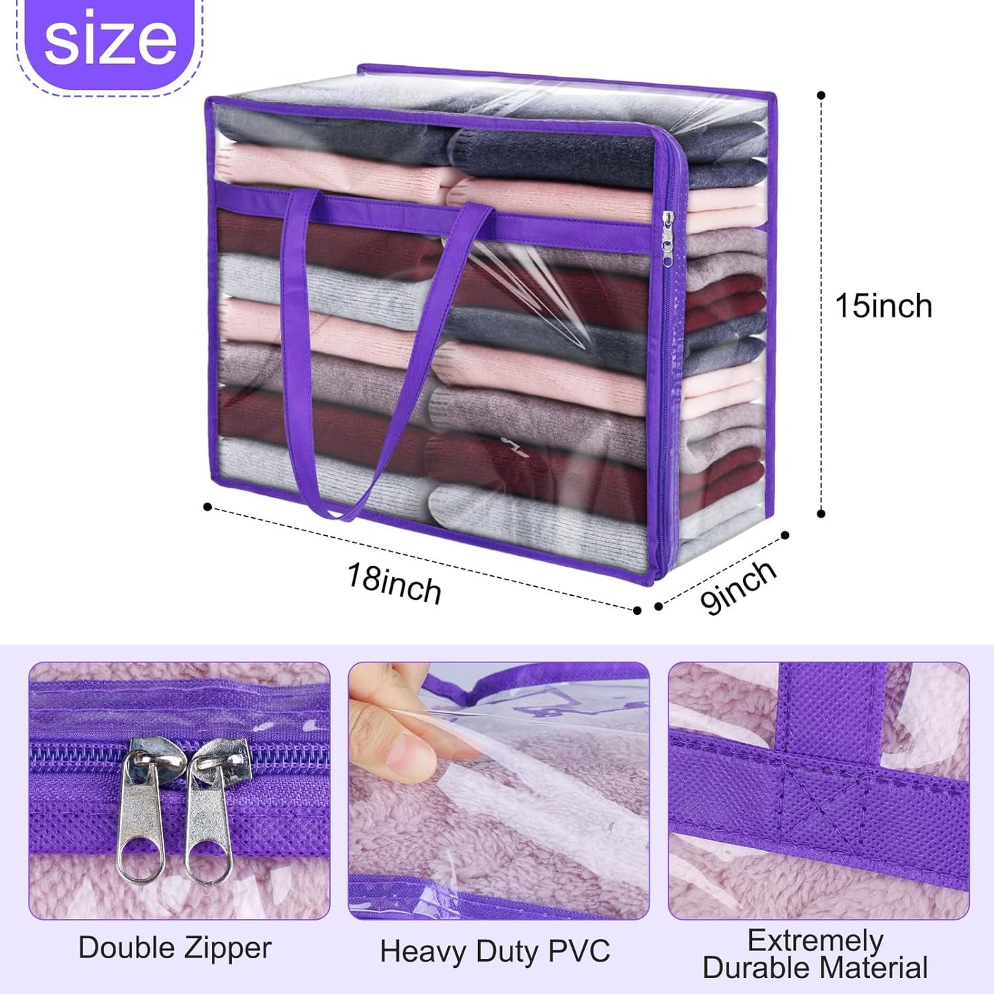4 Pack Clear Zippered Storage Bags for Clothes, Closet Organizers and Storage Bag for Bedding, Linen, Blankets, Comforters, Clothes & Toys Multi Purpose & Space Saver PVC Organizers