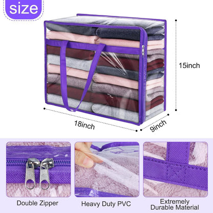 4 Pack Clear Zippered Storage Bags for Clothes, Closet Organizers and Storage Bag for Bedding, Linen, Blankets, Comforters, Clothes & Toys Multi Purpose & Space Saver PVC Organizers