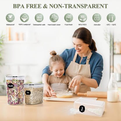 GoMaihe Airtight Food Storage Containers with Lids: 25pcs Plastic Food Containers | Kitchen & Pantry Organizers and Storage for Cereal, Flour, Sugar, Snacks, Labels, Marker