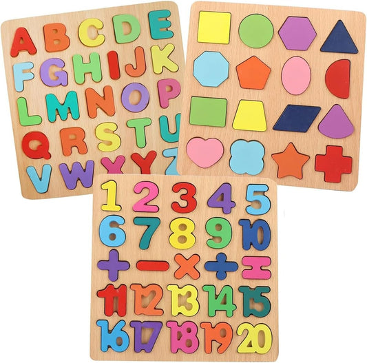 Cawtiuly Wooden Puzzles for Toddlers Ages 3-5, Alphabet Number Shape Learning Puzzle for Kids, ABC Puzzle Shape Alphabet Learning Puzzles Toys, Preschool Education Jigsaw for Boys and Girls