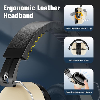 ProCase 2 Pack Noise Reduction Ear Muffs, SNR 32dB Sound Isolation Noise Cancelling Headphones for Adults Kids Autism, Adjustable Sound Proof Hearing Protection for Shooting Mowing -Black/Beige